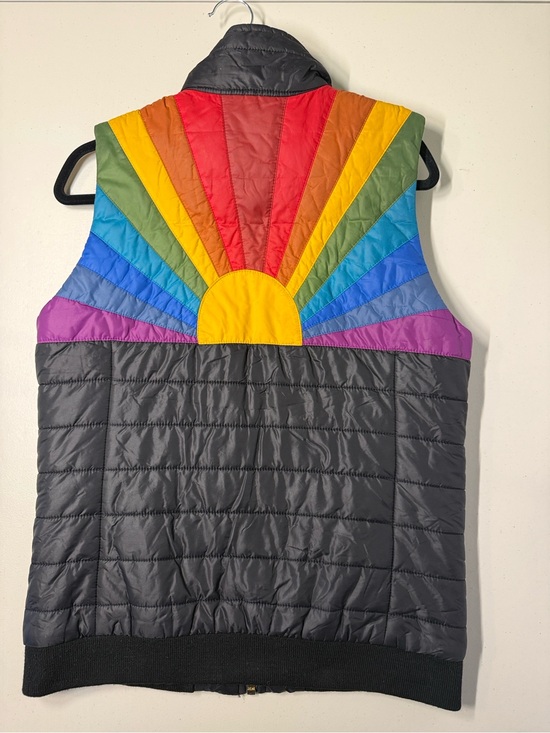Aviator Nation Jackets & Blazers - Aviator Nation Sunburst Rainbow Black Puffer Vest Black NonGlossy Unisex Large